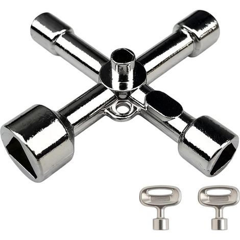 Lot de 3 clés multifonctions universelles pour radiateurs et poubelles, avec 2 petites clés triangulaires en alliage de zinc pour armoires électriques et poteaux d'arrêt (1/5)