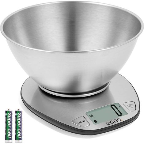 Balance de Cuisine/Pâtisserie Numérique en acier Inoxydable, avec Bol Amovible, Fonction Tare, écran LCD, Charge Maximale de 5 kg (1/5)
