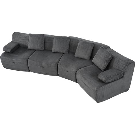 Sofá modular de 4 plazas en tejido de pana gris oscuro HOMVRA (1/5)