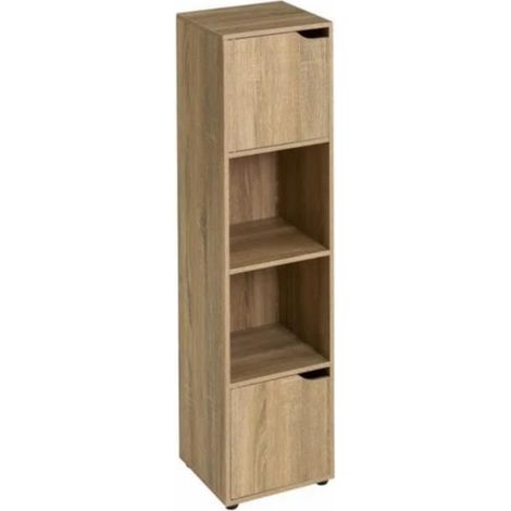 Colonne étagère - JUANIO - Naturel - MDF - 30x29x119 cm - 2 portes, 2 étagères (1/4)