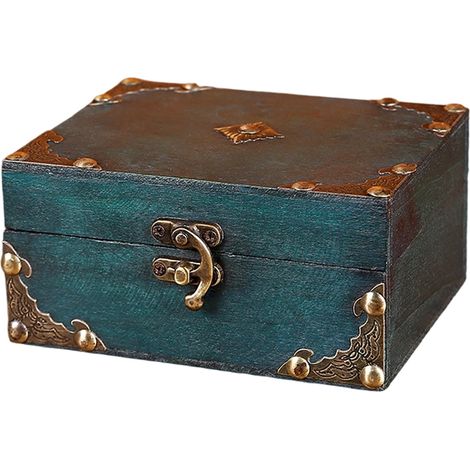 Boîte de rangement vintage en contreplaqué verrouillable, boîte à bijoux/colliers, boîte d'emballage pour accessoires photo (1/5)