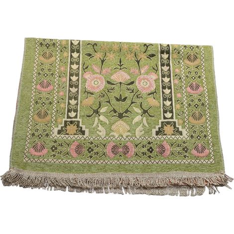 Tapis de prière musulman portable, brodé de motifs floraux raffinés, style ethnique, vert gazon (1/5)