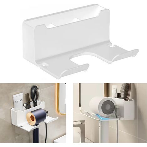 Support pour sèche-cheveux, organisateur de salle de bain, organisateur d'outils de coiffure mural pour sèche-cheveux, blanc, 16,5 x 12,5 x 7 cm (1/5)
