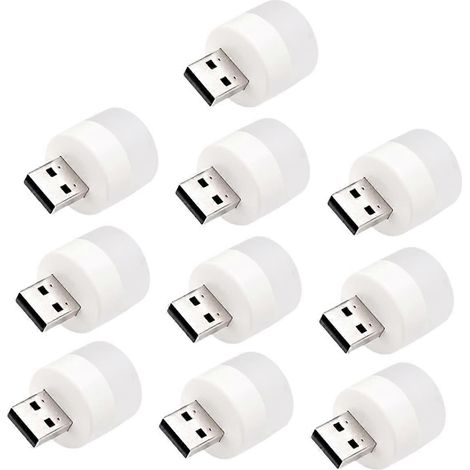 Lot de 10 veilleuses LED blanc chaud USB pour éclairage d'ambiance intérieur de voiture et relaxation à la maison (1/5)