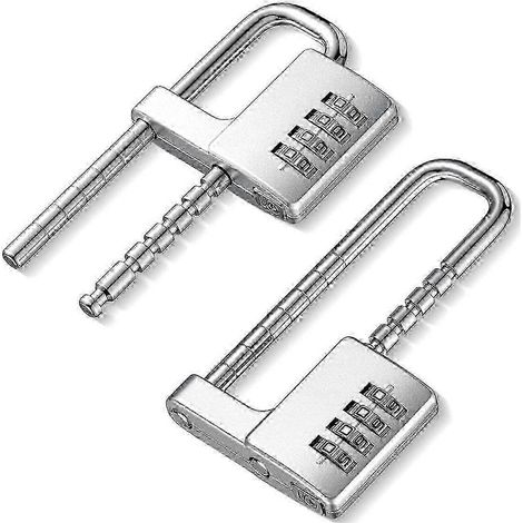 Cadenas à combinaison à 4 chiffres, lot de 2 cadenas à anse longue réglable en forme de U pour casier de salle de sport (1/4)