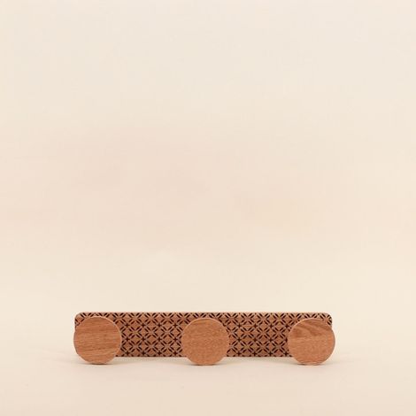 Patère ton bois motifs noirs 3 têtes 35x6cm