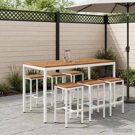 vidaXL Table de Bar de Jardin NAARDEN Naturel et Blanc (1/5)