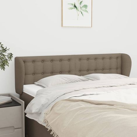 Tête lit de avec oreilles pour lit double, Cadre de lit, Tableau décoratif de chevet Taupe 147x23x78/88 cm Tissu CDE54254 (1/5)
