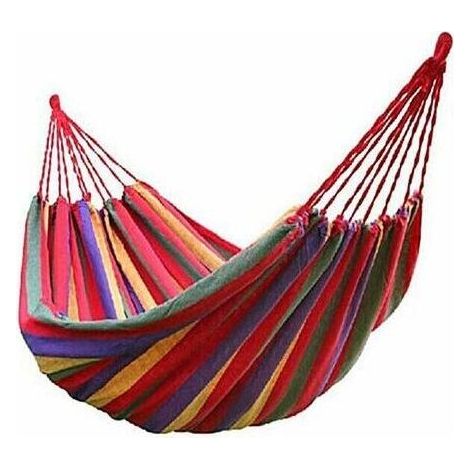 Hamac en Toile de Parachute Portable Coton Hamac de Jardin Respirant Portable de Voyage Camping pour Double Charge Maximale 300 kg Multicolore (2 Personnes, Rouge) (1/5)