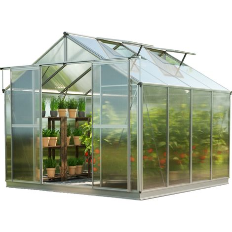 GFP Serra Topas 4 telaio in alluminio 225 x 259 cm, lastre a doppia parete di 6 mm, con apri-finestra automatico e telaio di fondazione