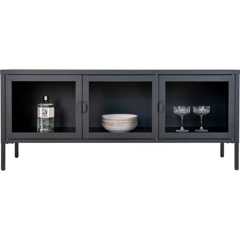Brisbane Table TV, 3 portes vitrées, noir. (1/4)