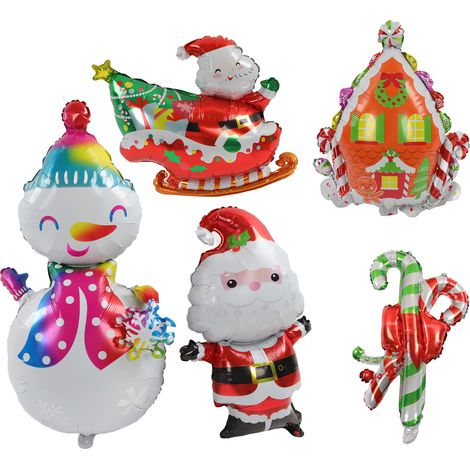 Lot Ballons Noël Père Noël Traîneau Bonhomme Neige Maison Bonbons Déco Kit Feuilles Aluminium (1/5)