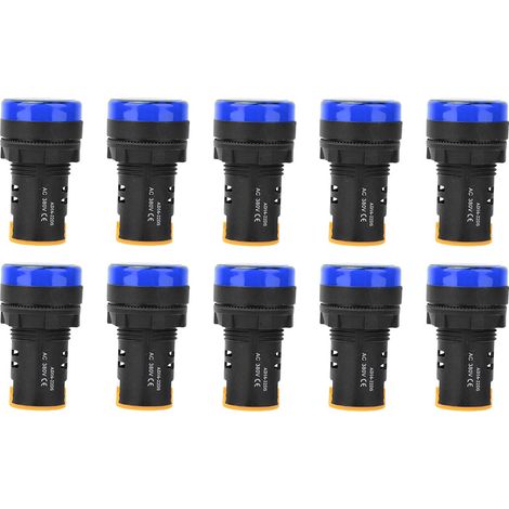 10 pezzi Indicatore di alimentazione a LED BERM in custodia PC ignifuga, diametro 22 mm, 380 V AD16-22D/S, blu.
