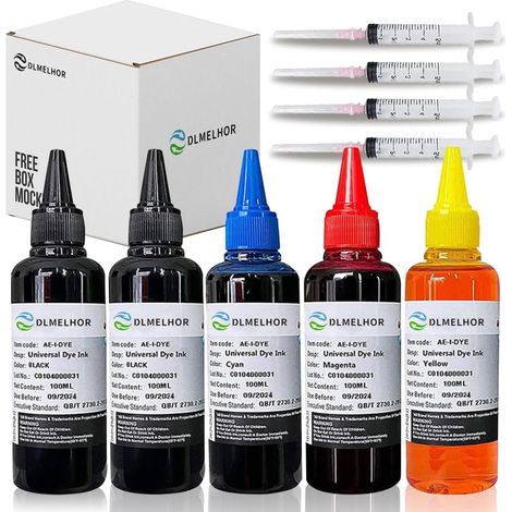 Lot de 4 cartouches de recharge universelles pour imprimante à jet d'encre EPN Canon HP Brother Lexmark Samsung Dell Kodak Cartouches rechargeables 4 couleurs (2 BK, C, M, Y) (1/5)
