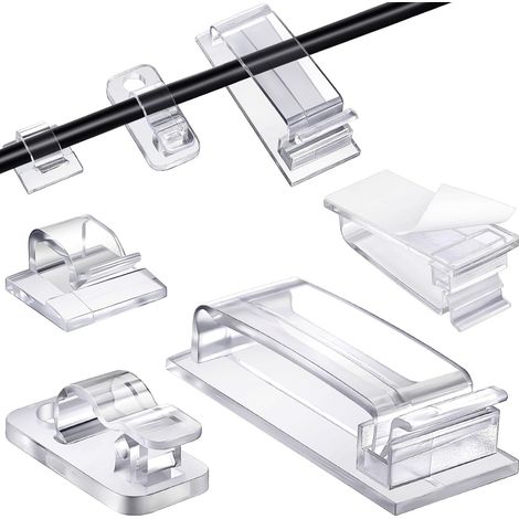 100 Pièces Clips Câbles Adhésifs – Attaches Câbles Autocollantes en 3 Tailles pour Gestion de Fils, Rangement de Câbles, Fixation Murale et Bureau – Transparent (1/5)