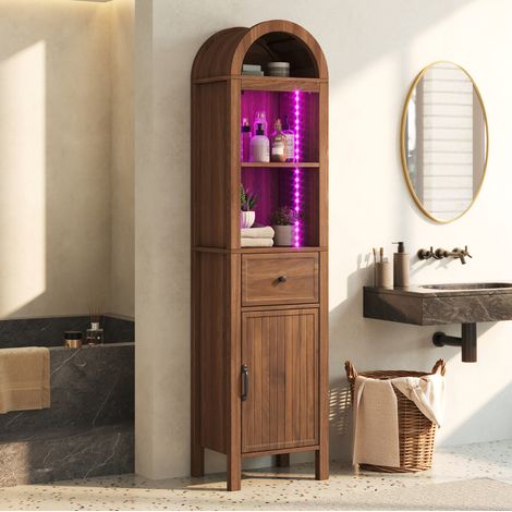 Hoher Badezimmerschrank mit LED 40 x 30 x 163 cm MDF, Walnussfarbe HAVRYA (1/5)