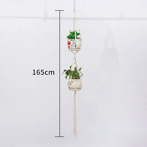 -8 Panier suspendu en macramé fait main pour plantes, support pour pots de jardin, décoration murale en macramé pour balcon, corde de levage nouée, décoration intérieure (1/4)