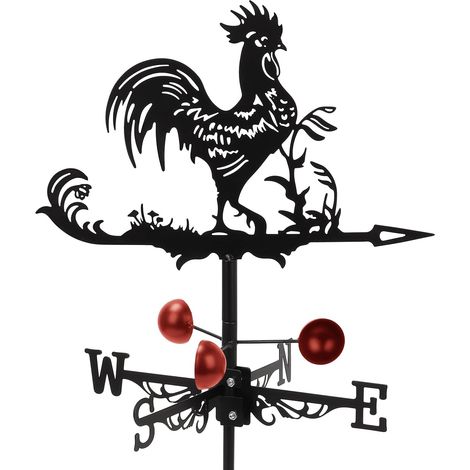 Outdoor Garden Weathervane, Retro Metal Rooster Weather Vane with Stand and Directional Indicator, Decoration Roof Weathervane for Garden, Roof, Yard, Farm 33 x 58 cm (Rooster) (1/5)