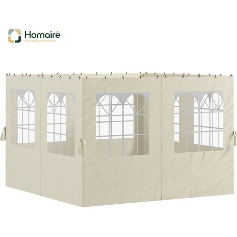 HOMAIRE Pavillon-Seitenwände cremeweiß 3x4m mit Reißverschluss 4 Paneele