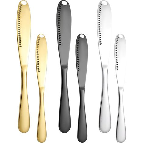 Lntyq 6 Pièces Couteau à Beurre,Coupe-Beurre 3 En 1,Épandeur à Beurre avec Trous DenteléS et GrattéS,pour Le Beurre, Les Confitures, Le Fromage, Etc (1/5)