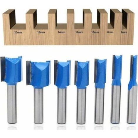 Set de 7 freze drepte pentru lemn, otel de inalta calitate, diametre 6-20mm, coada de 8mm, accesorii pentru frezare (1/5)