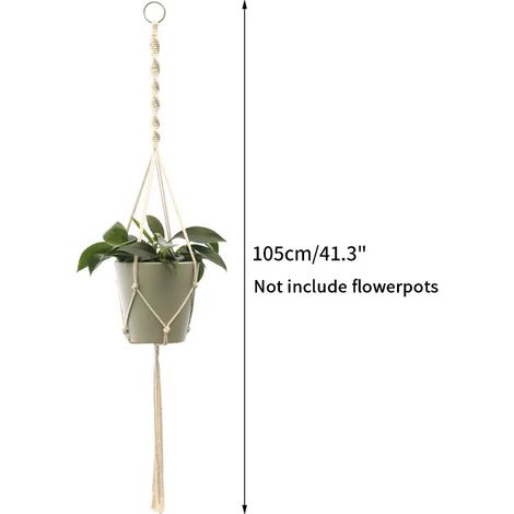 (S14) Paniers suspendus pour plantes en macramé faits main, suspension en corde de coton pour pots de fleurs, décoration murale pour jardin, cour ou terrasse. Fournitures de jardin. (1/4)