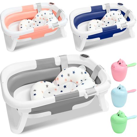 SWANEW Vaschetta per bagnetto pieghevole scalabile - Tappetino per cuscino da bagno Pillow - Con termometro (1/5)