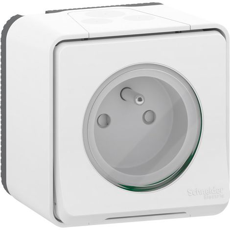 Schneider Electric – Prise de courant 2P+T saillie étanche IP55 – Résistance IK08 – Montage facile pour environnements humides – Polycarbonate durable (1/5)
