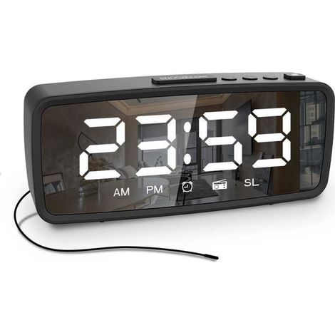 Radio-rveil numrique pour chambre coucher avec Radio FM Snooze affichage 1224 heures petite horloge de bureau noir (1/4)