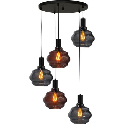 Suspension loft 5 lumières - noire - Porto avec des lunettes boule - 2712-05-05-50-5-3311 (1/3)