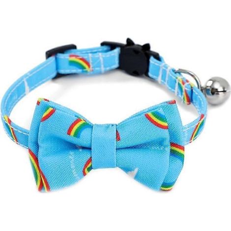 Hundehalsband mit Regenbogenmuster, Glöckchen und Metallschnalle, bequem und sicher für Haustiere. (1/4)