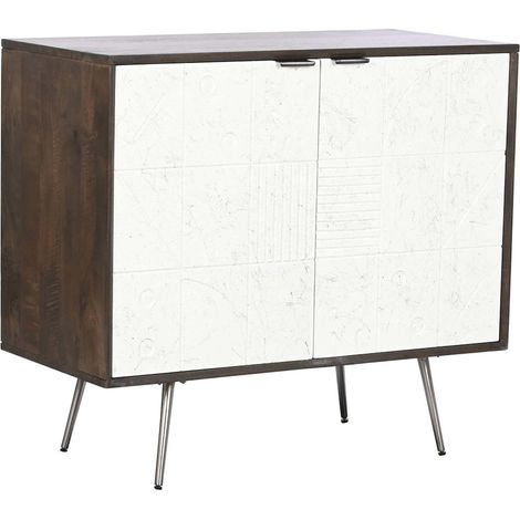 Buffet bois blanc design pour salon contemporain - Blanc cassé avec motifs gravés (1/5)