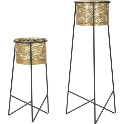 Lot de 2 Cache-Pots en Métal "Exy" 76cm Or (1/5)