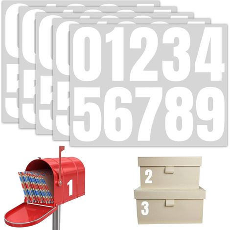 Selbstklebende Hausnummern – 5er-Pack – 10 cm, weißes Vinyl – wetterfest – für Briefkästen und Türen (1/5)