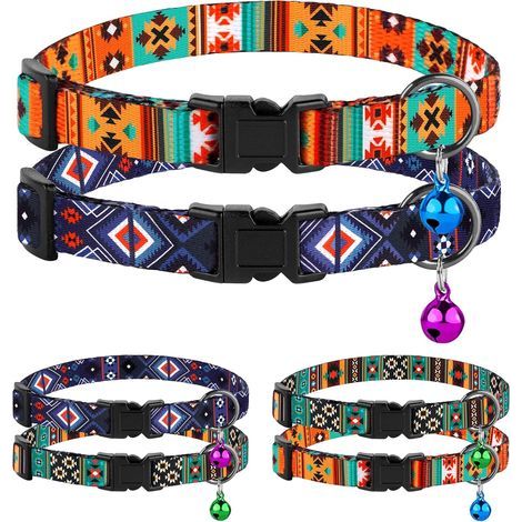 Lot de 2 colliers pour chat - Motif tribal aztèque du sud-ouest - Colliers de sécurité pour chats et chatons (sud-ouest + aztèque) (1/5)