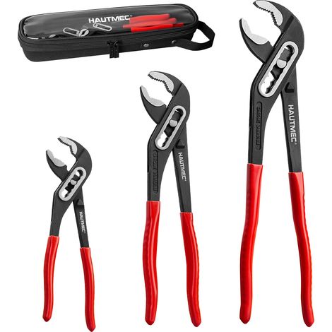 Lot de 3 pinces pour pompe à eau - Pince à rainure et languette réglables rapidement - Rainure autobloquante - Mâchoire en V en acier CRV et prise en main confortable - Ouverture plus large (1/5)