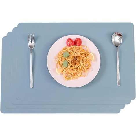 Manteles individuales, 4 unidades, Aspecto de piel, 45 x 30 cm, Antideslizante, Impermeable, Resistente al aceite, Lavable, Lavable, Azul (1/5)