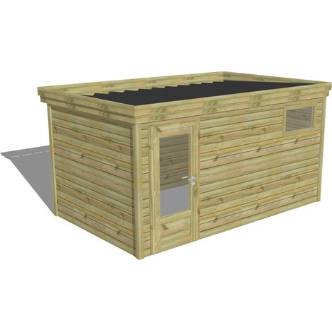 ABRI DE JARDIN bois Pin autoclave 27mm - 4,34x2,64m / 11,5m2 - Bac acier - Abri Français