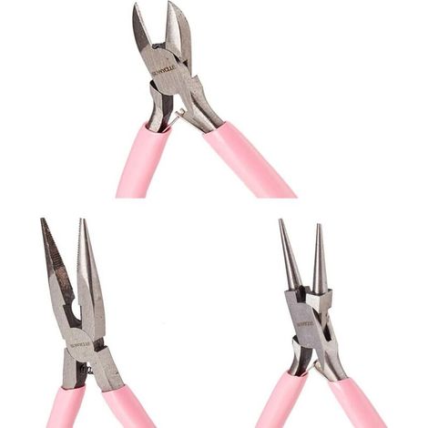 Lot de 3 Pinces à Bijoux Professionnelles précision pour la Fabrication - coupante latérale Bec Long avec coupeur Rond Rose Roses Débutants (1/4)