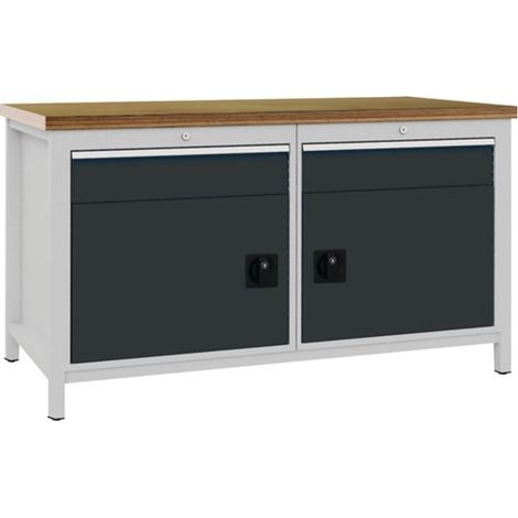 Banco da lavoro grigio chiaro B1500xH859xT750mm multistrato 40mm 2 cassetti 2 ante (1/3)