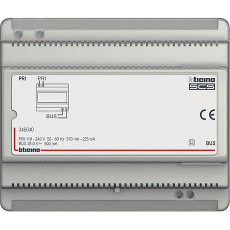 Bticino – Bloc d'alimentation audio 26V DC 600mA – 56 postes internes – Protection courts-circuits – Double isolation SELV
