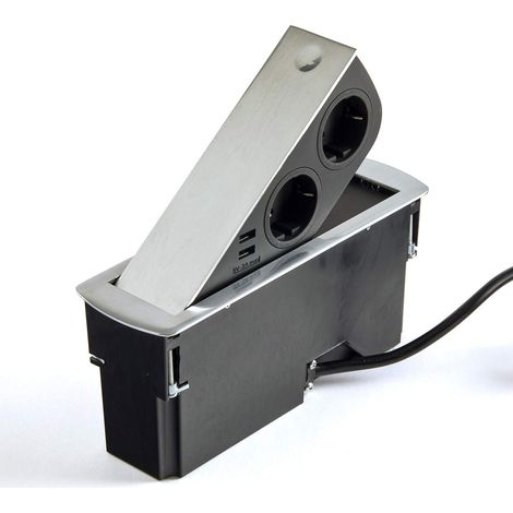 Einbausteckdose ausschwenkbar Edelstahloptik gebürstet mit 2x USB & 2x Schuko (1/5)