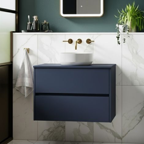 Havana Wall Hung 2-Drawer Vanity Unit with Worktop 800mm Wide - Midnight Blue (1/5)
