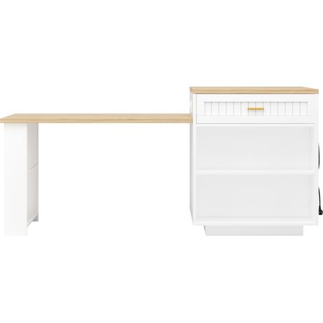 Îlot de cuisine extensible avec prise intégrée 121,5 à 192 cm blanc (1/5)