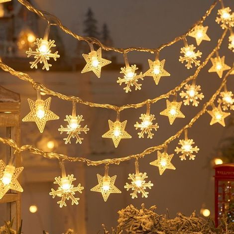 Guirlande lumineuse à boules, ambiance intérieure, guirlande lumineuse à bulles, boîtier à piles, décoration extérieure, motif étoiles et flocons de neige, blanc chaud, 1,5 m, 10 ampoules, USB (1/4)