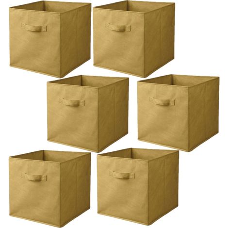 Lot de 6 cubes de rangement pliables en tissu jaune ananas – Dimensions 30x30x30 cm – Structure carton renforcé – Poignée intégrée – Toilinux