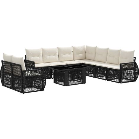 Set Divano da Giardino 10 pz Nero e Bianco Crema polyrattan vidaXL (1/5)