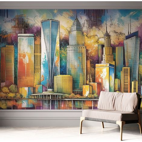 Selbstklebend Tapete - abwaschbar - Raumgestaltung Schlafzimmer Wohnzimmer Tapete Stadtpanorama 312x219 cm (1/5)