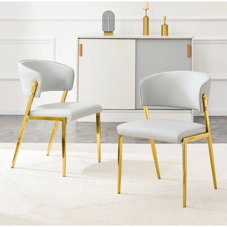 Sillas de comedor, lote de 2, metal, asiento y respaldo acolchados, gris claro HAVRYA (1/5)
