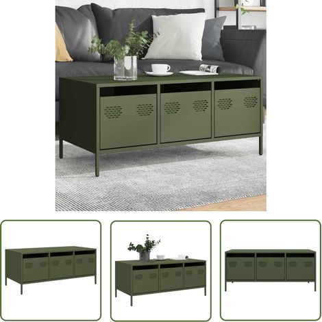 vidaXL Table basse vert olive 101,5x50x43,5 cm acier laminé à froid (1/5)